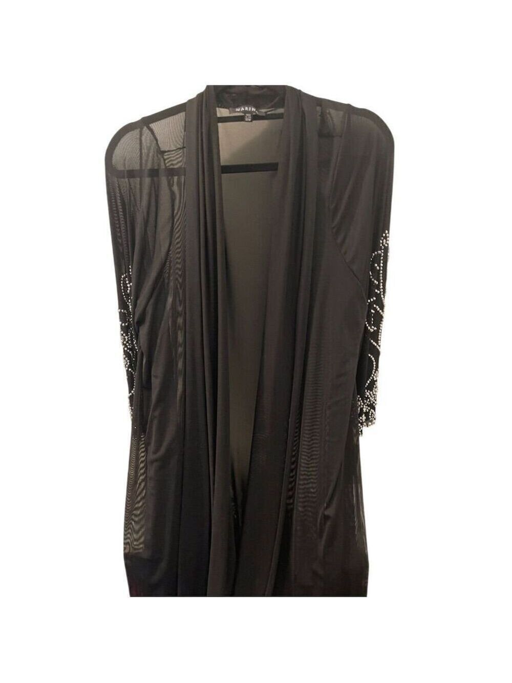 Marina Black Mesh Rhinestone Duster Cardigan Women's 18W sheer Open Front Jacket